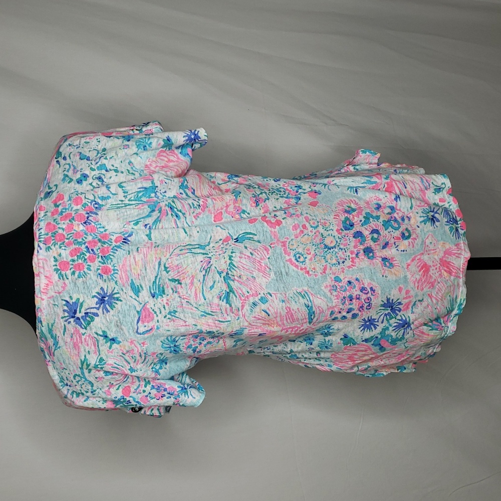 Lilly Pulitzer Inara 100% Linen Floral Vibrant Shirt Top Size M Beachy Coastal - Picture 8 of 15